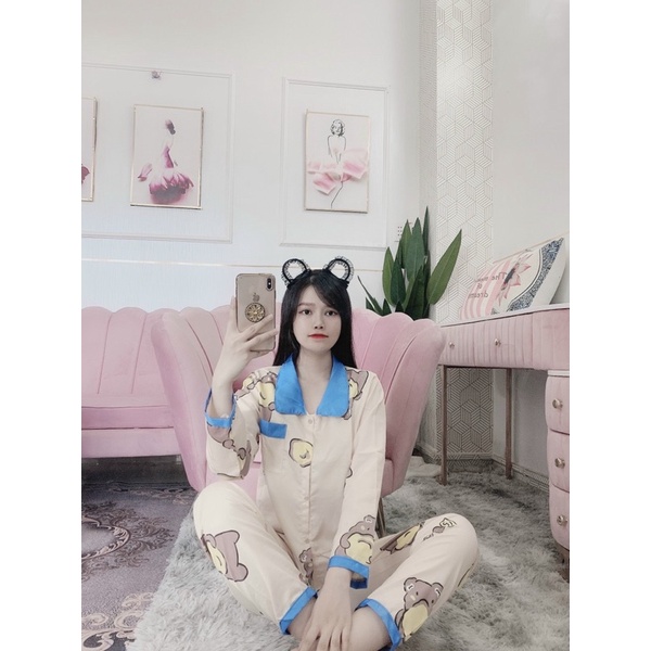 Set Bộ Ngủ Cổ Sen Tay Dài Quần Dài Kate Lụa 40-65kg | BigBuy360 - bigbuy360.vn