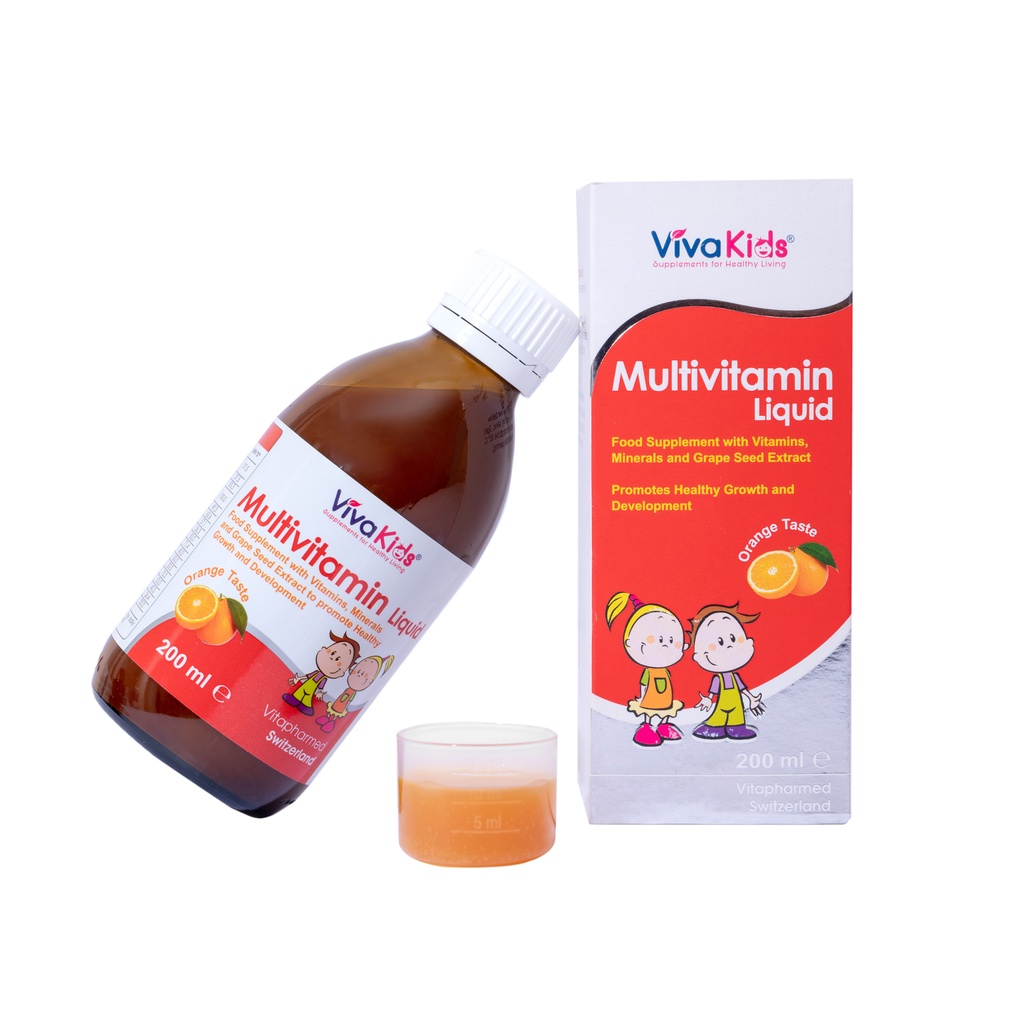 Vitamin tổng hợp hỗ trợ tăng cường sức khỏe, hấp thu tốt bé tăng cân VivaKids Multivitamin (C/200ml)
