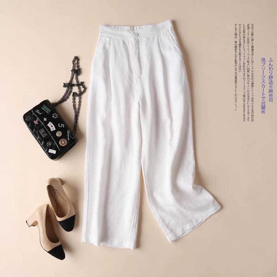 Quần ống rộng culottes công sở chất đũi nhật lưng thun, suông dài khóa trước cạp cao nhiều màu có big size đến 3XL