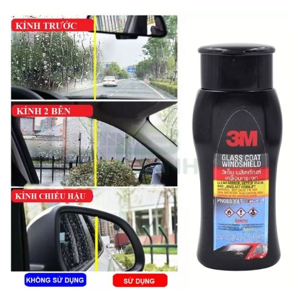 Chai Chống Bám Nước Trên Kính Xe 3M Glass Coat Windshield - Hạn Chế Vết Ố Nước PN08889LT 200ml