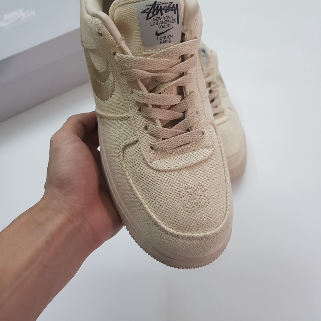 Giày Af1 Stussy Fossil Kem Sữa Cao Cấp Fullbox, Giày thể thao af1 cổ thấp màu kem sữa chất liệu phải không gãy mũi