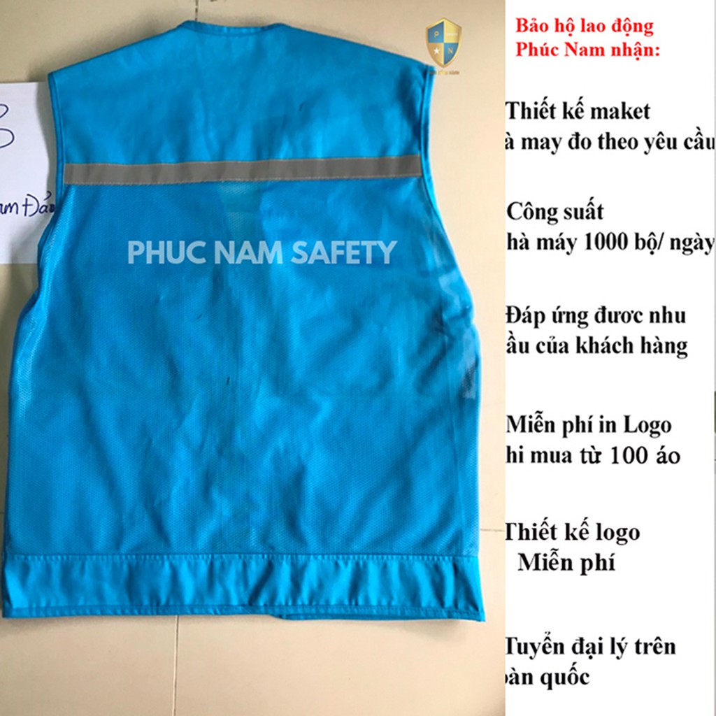 Áo bảo ghi lê phản quang màu xanh tam đảo, áo ghi lê, đồng phục kỹ sư, BHLĐ Phúc Nam