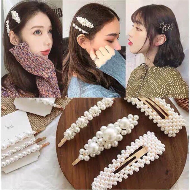 Set 4 kẹp tóc nữ kết hạt cao cấp MS09