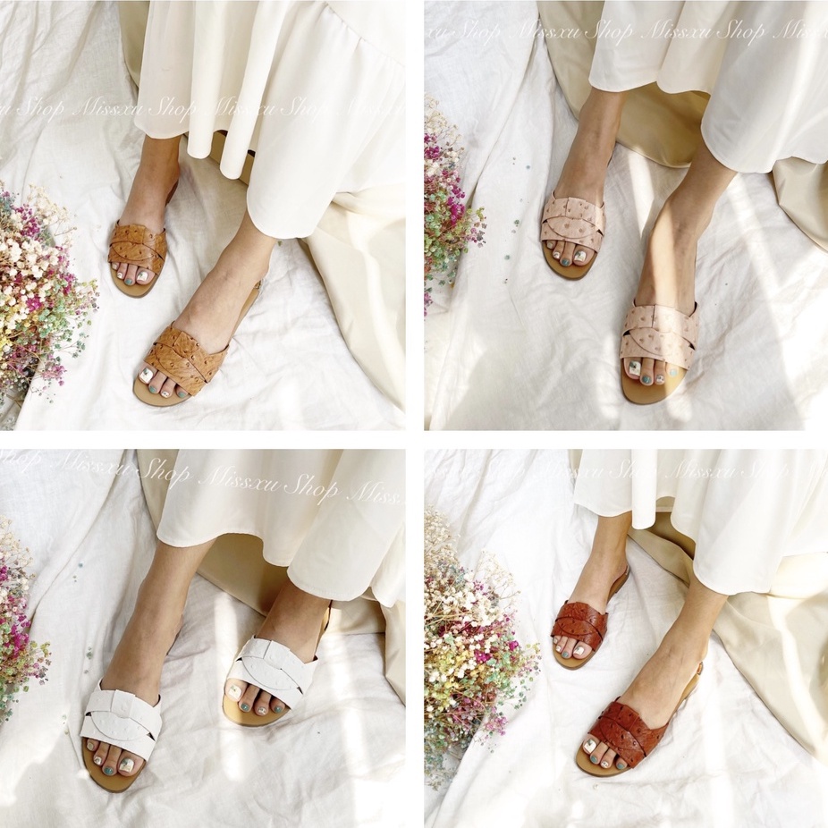 Dép nữ bệt da đà điểu quai xoắn thời trang MYSS - DE80