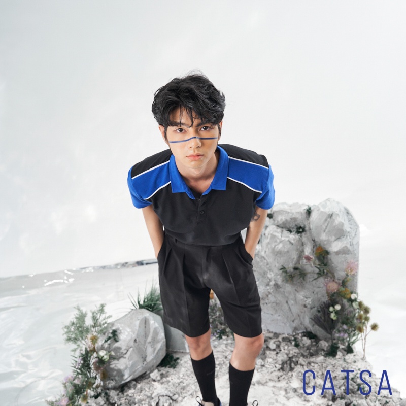 Áo thun nam POLO đen trơn phối xanh dương vải cotton cao cấp ngắn tay cực sang trọng CATSA ATP294