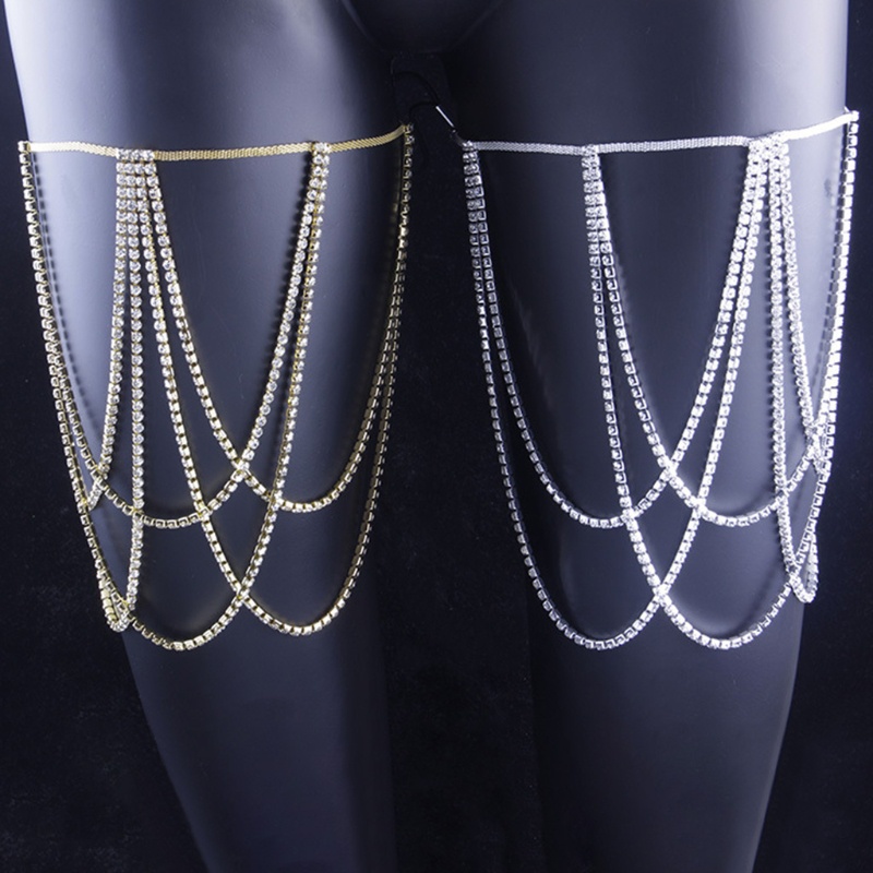 Dây Xích Đeo Đùi Co Giãn Nhiều Lớp Bằng Kim Loại Đính Đá Lấp Lánh Gợi Cảm Cho Nữ