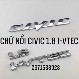 Bộ logo chữ nổi honda civic 1.8 i-vtec dán đuôi xe honda