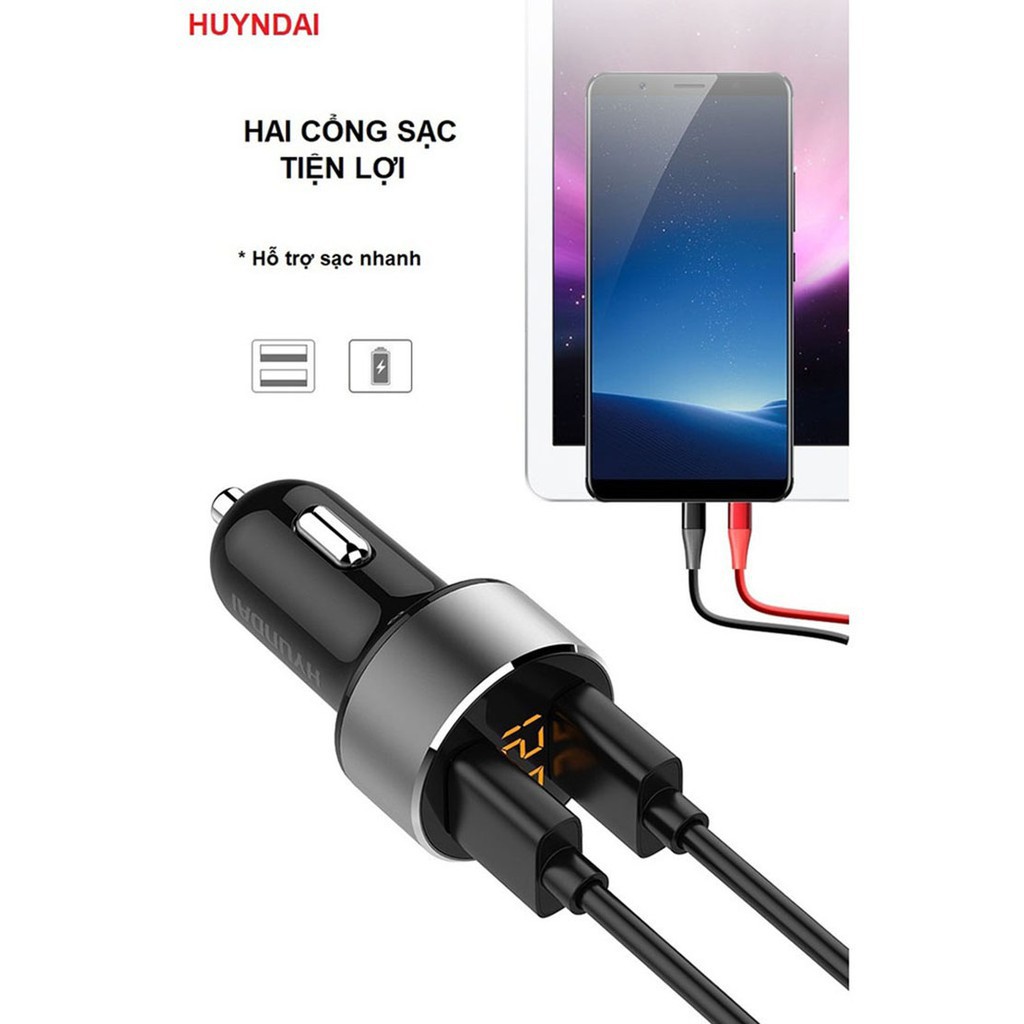 Tẩu sạc ô tô,Tẩu sạc nhanh Huydai - Hy 36C tích hợp hai cổng USB sạc đa năng tiện lợi