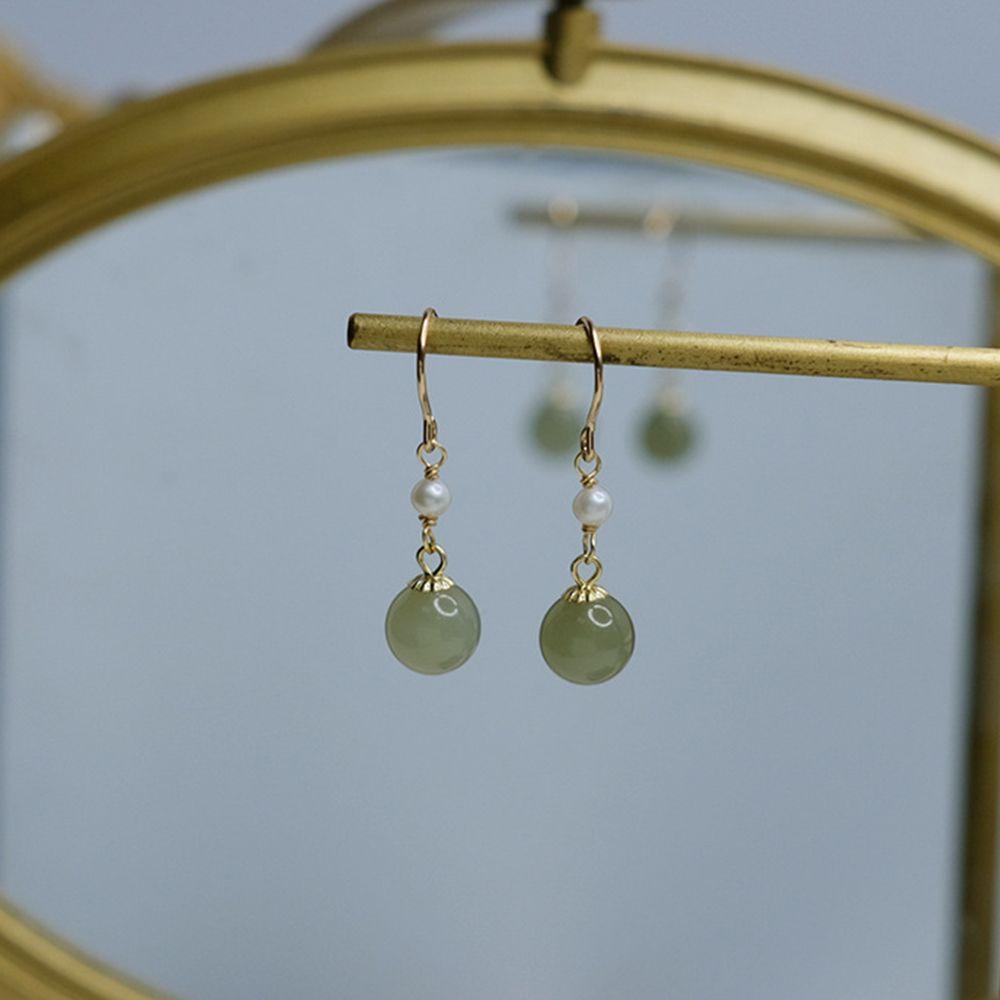 Bông Tai Dáng Dài Đính Hạt Xanh Lá Đơn Giản Thời Trang Dự Tiệc Cho Bạn Gái