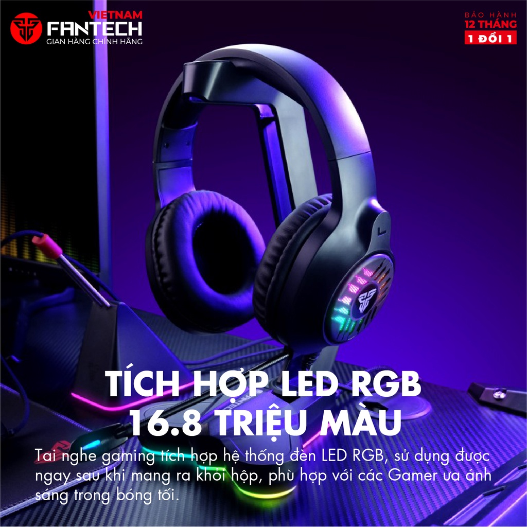 Tai Nghe Gaming FANTECH MH87 Đèn LED RGB, Micro Chống Ồn - Chân Cắm USB + 3.5mm - Hàng Phân Phối Chính Hãng