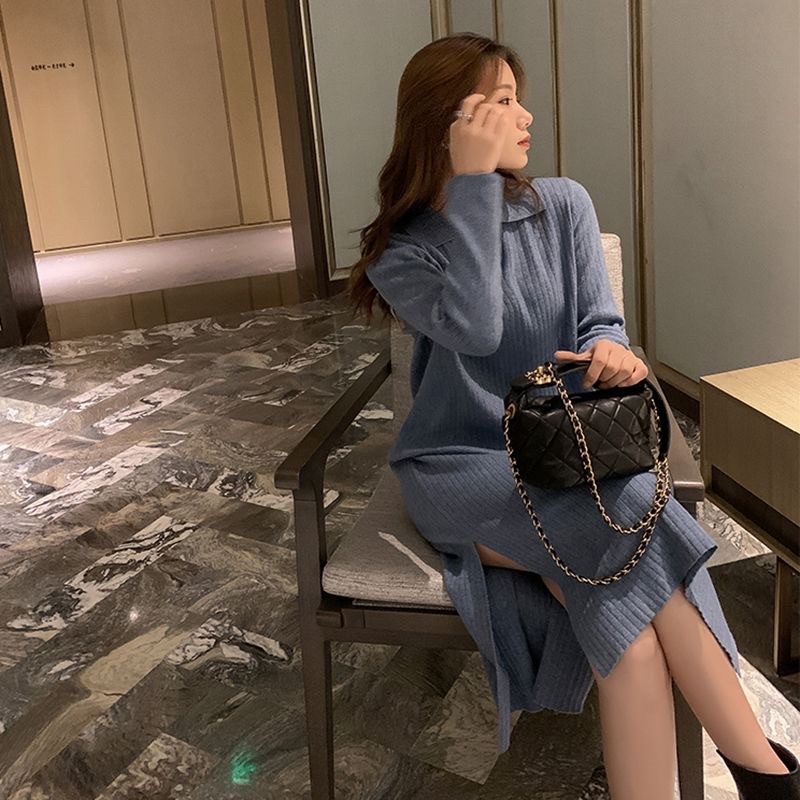 Váy len suông dáng dài cổ polo