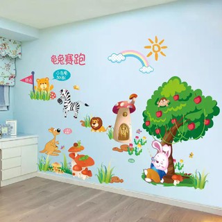 decal dán tường thỏ và rùa