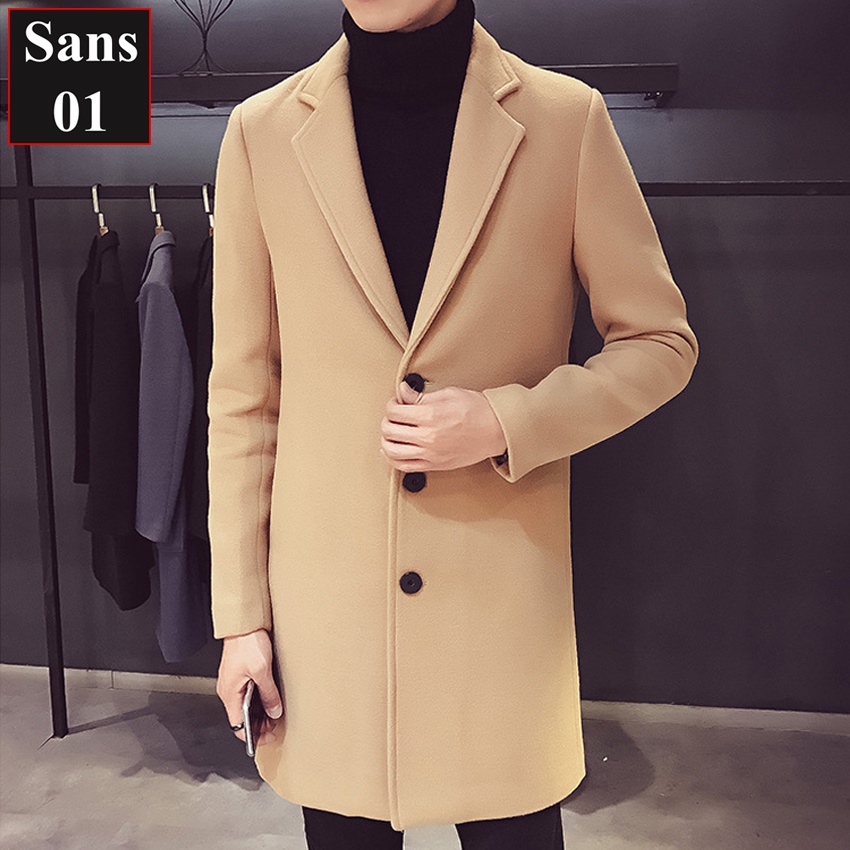 Áo măng tô nam dáng dài Sans01 khoác dạ hàn quốc blazer mangto giá rẻ đen xanh vàng bigsize 3XL 4XL 5XL trech coat men