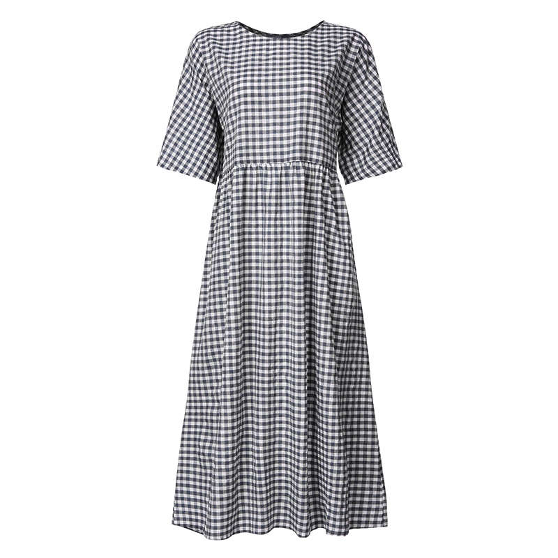 Váy maxi dáng rộng cổ tròn họa tiết kẻ sọc caro thời trang dành cho nữ ZANZEA