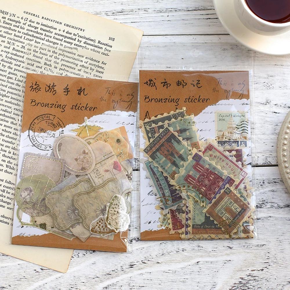 Sticker Dán Trang Trí Nhật Ký Hình Cây Cối Phong Cách Retro