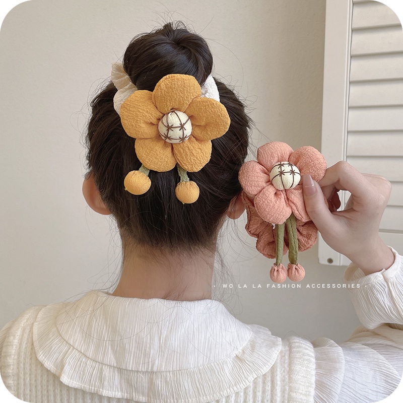 Dây Cột Tóc Cao Su Co Giãn Đính Hoa Lớn Màu Kẹo Ngọt Thời Trang Cho Bé Gái
