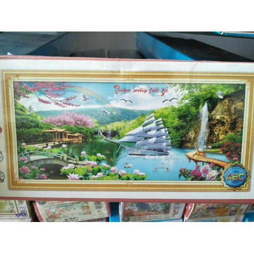 Tranh đính đá phong cảnh Lưu thủy sinh tài 200x90cm, 160x75cm full 30 mẫu Giá Sốc