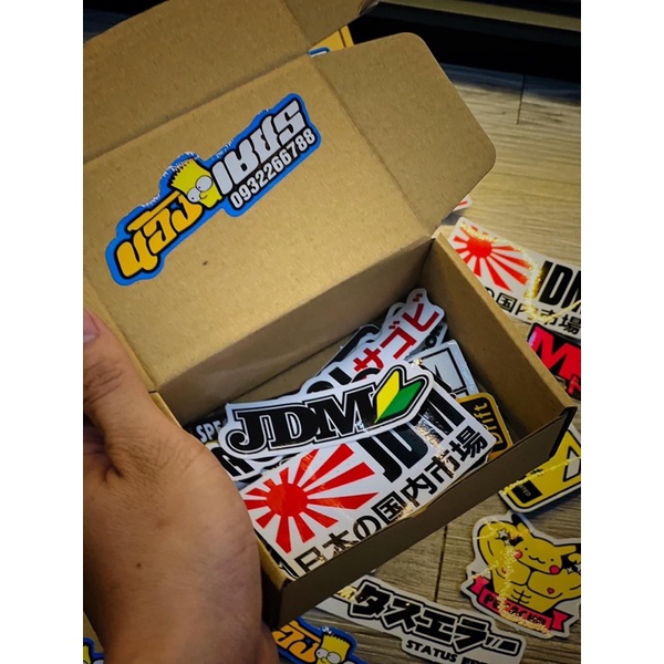 Combo 17 Miếng Dán Sticker Trang Trí Mũ Bảo Hiểm, Xe Máy Kiểu JDM Japan, Chất Liệu Decal Cao Cấp Chống Thấm Nước