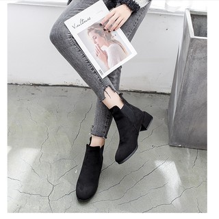 FB029D- Giày boot nữ da lộn phối chun 2 bên