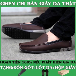 Giày lười nam da thật mềm mại đế cao su êm chân bảo hành 1 năm GMEN 007