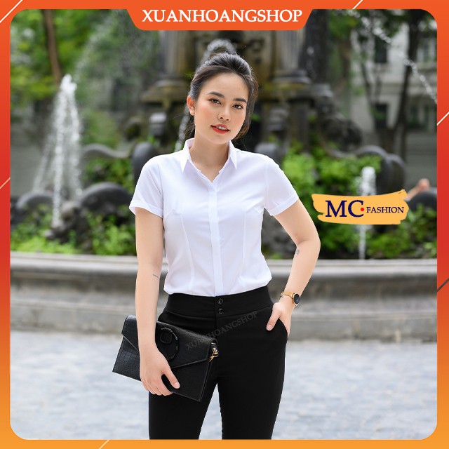 Áo Sơ Mi Nữ Trắng Mc Fashion, Tay Ngắn, Cộc, Dài, Lỡ, Kiểu Dáng Công Sở, Chất Vải Mát, Co Giãn Nhẹ, Có Cổ Đức Bẻ, A0068