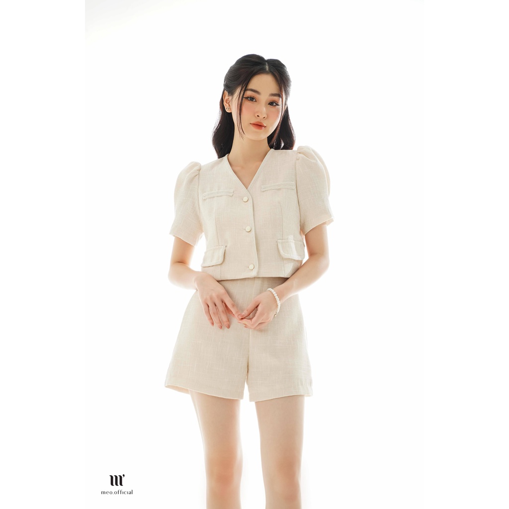Áo kiểu nữ Méo shop ngắn tay bồng cổ V phong cách Hàn quốc Keli