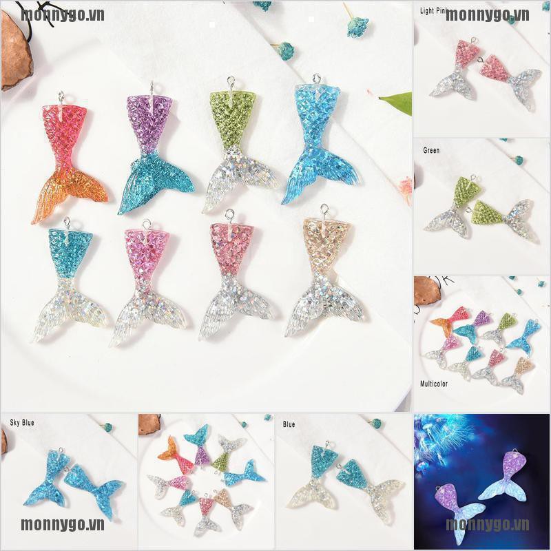 [COD+monnygo]10PCS Mixed Glitter Mermaid Fish Tail Resin Charm Pendant Fit