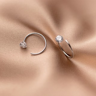 Khuyên tai bông tai nữ bạc s925 cá tính móc hở 1 đầu đính đá pha lê tròn lấp lánh size 10mm KB49