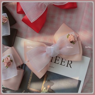 🎀 KẸP TÓC NƠ SATIN PHỐI HOA DỊU DÀNG - [Nhà Nấm handmade]