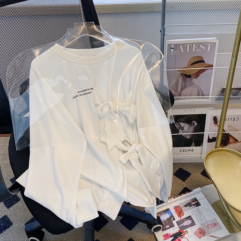 Áo thun ZHELIHANGFEI dài tay thắt nơ xẻ tà xinh xắn cho nữ
