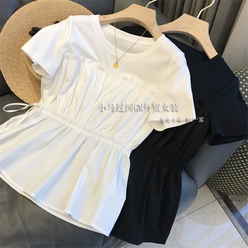 H4477 Thiết Kế Không Đều Thời Trang!Cơ thể trên rất Classy!Áo Thun Giả Hai Lớp Phối Dây Rút Thời Trang Mùa Hè Cá Tính Cho Nữ