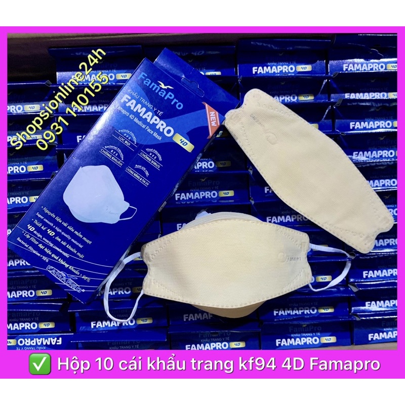 ✅ Hộp 10 cái khẩu trang kf94  4D Famapro  Nam Anh màu kem