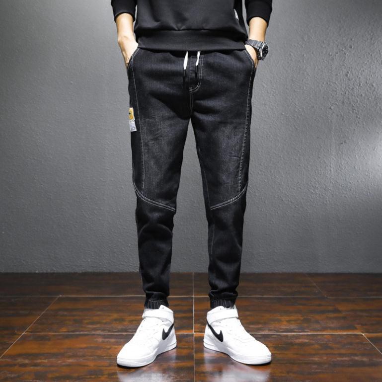 Quần jean jogger thương hiệu form rộng họa tiết dọc phong cách Hàn