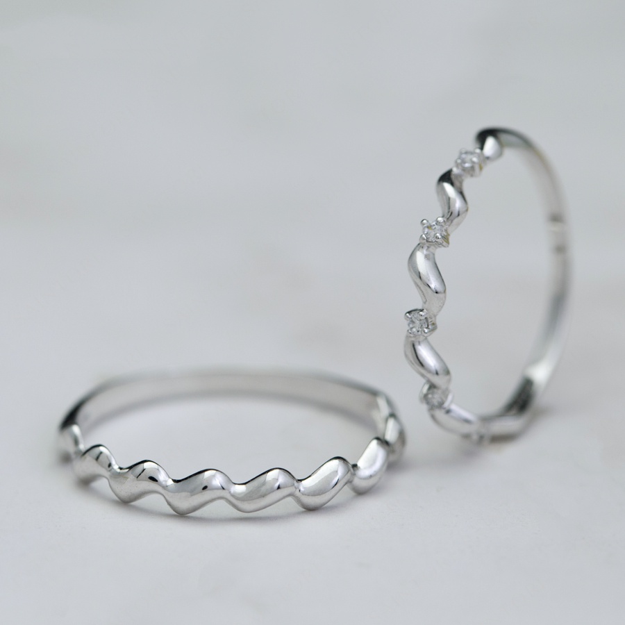 Nhẫn Cặp 10K Cao Cấp Kim Ngọc Thủy Màu Trắng CV10 Kiểu Xoắn Nhẹ Nhàng