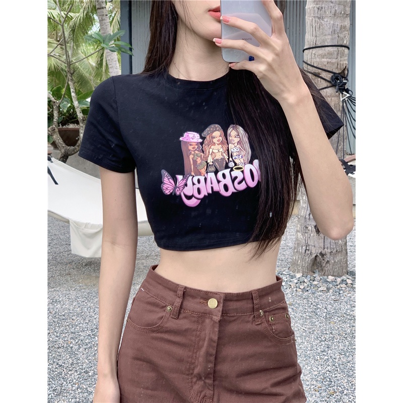 QKOOLE  Áo Thun Nữ Ngắn Tay In Chữ Kiểu Hàn Quốc