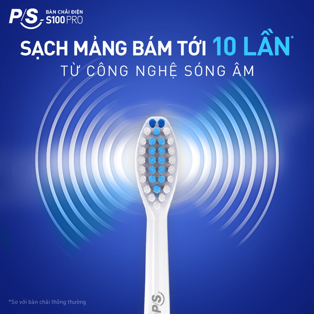 Combo 2 Bộ bàn Chải Điện P/S S100 PRO - Công Nghệ Sóng Âm, Chải Sạch Mảng Bám Tới 10X - Đen Nhám