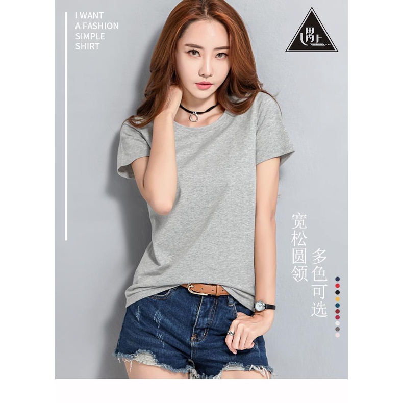 Áo Thun Cotton Tay Ngắn Dáng Rộng Màu Xám Nhạt Phong Cách Hàn Quốc Cho Nữ