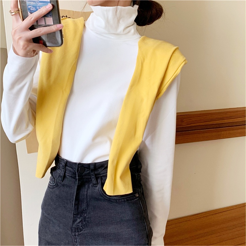 SUXI Áo Thun Dài Tay Cổ Cao Màu Sắc Đơn Giản Cho Nữ