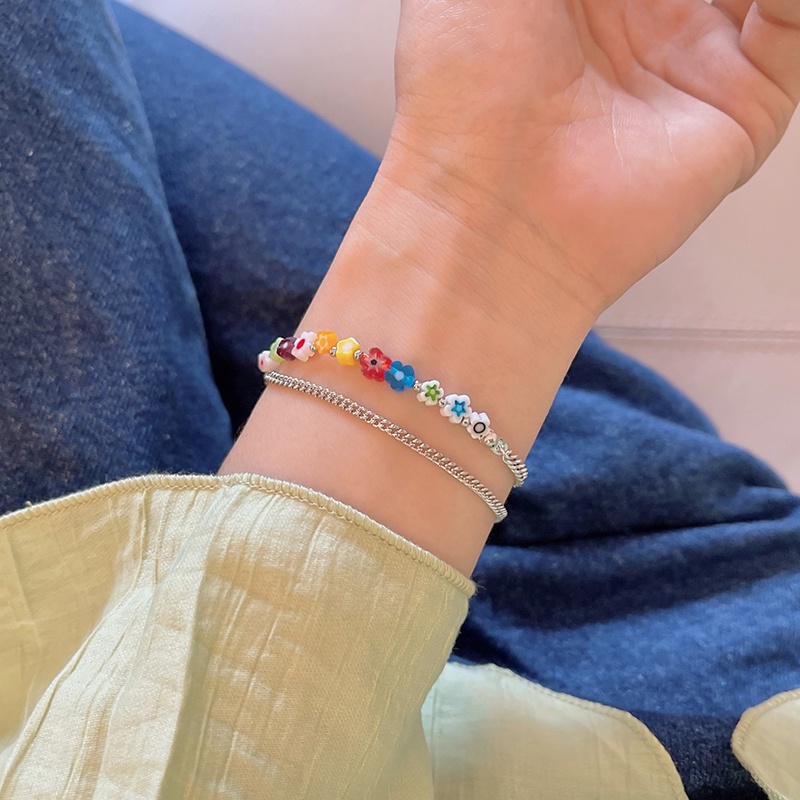 Vòng Đeo Tay Hai Lớp Họa Tiết Hoa Nhỏ Tráng Men Nhiều Màu Sắc Phong Cách Hàn Quốc 19A159