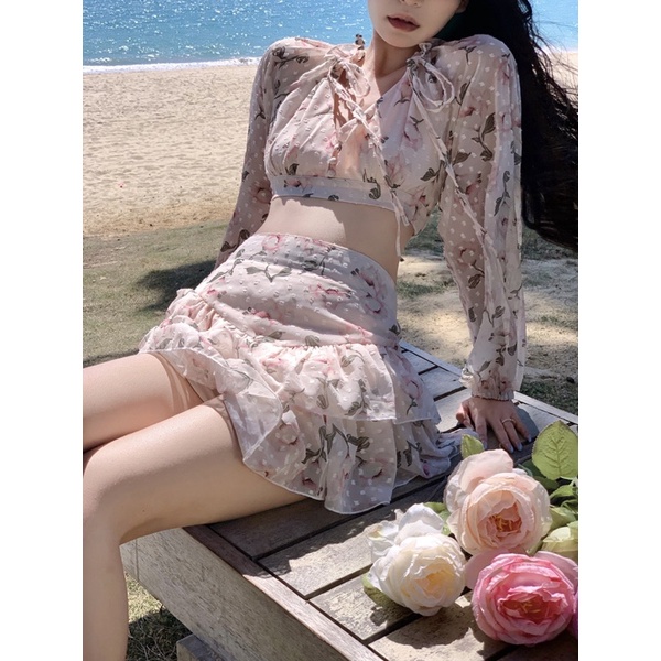 Set Voan Hoa Hồng Cut Lưng QCCC