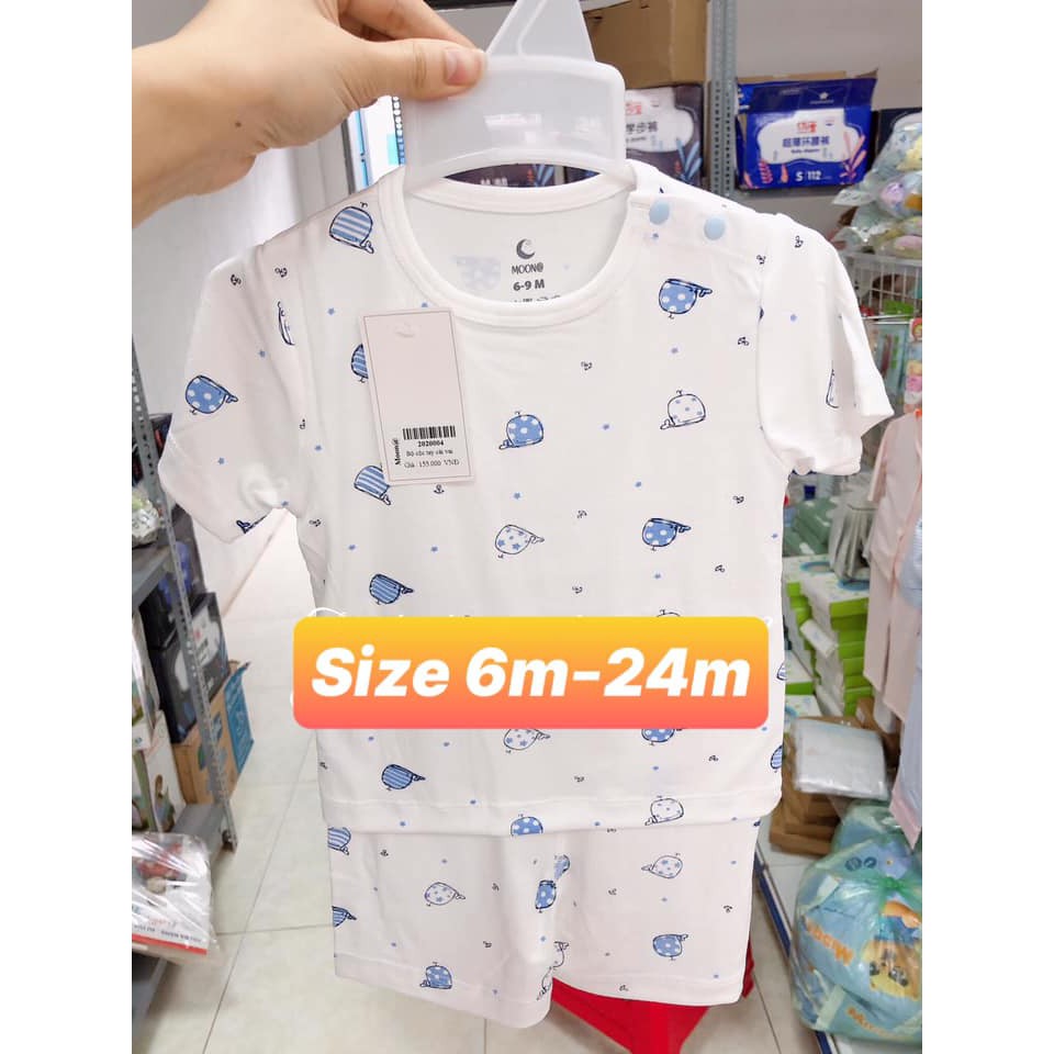 Bộ Cộc Tay Cho Bé Hãng Moon [CHẤT PETIT] Siêu Mềm Mịn, Thấm Hút Mồ Hôi Tốt Cho Bé (Size 6-24M)