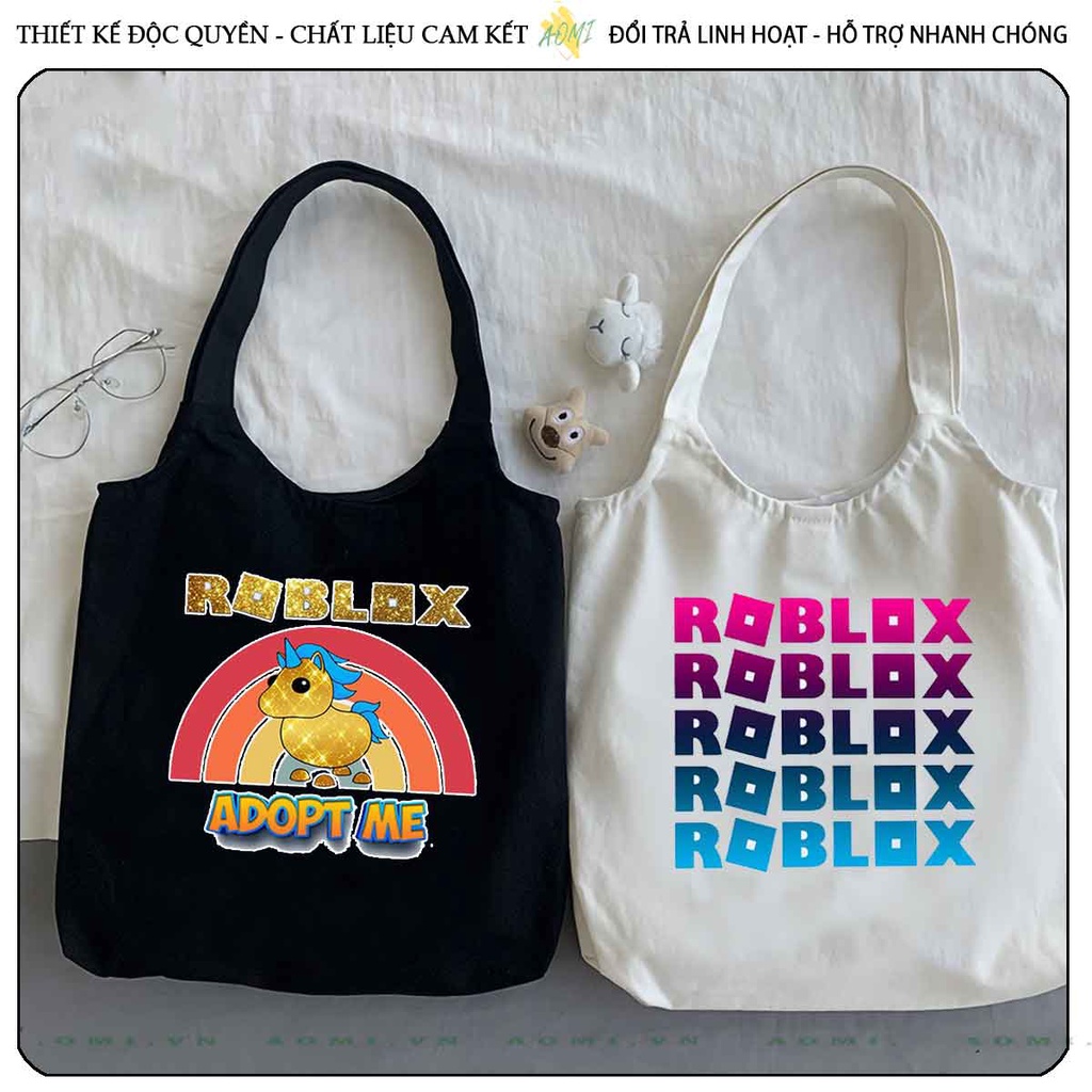 TOTE ROBLOX CANVAS  FORM TRÒN TÚI VẢI ĐEO VAI BAG NÚT BẤM SIZE LỚN AOMIVN DU LỊCH DẠO PHỐ CÁ TÍNH