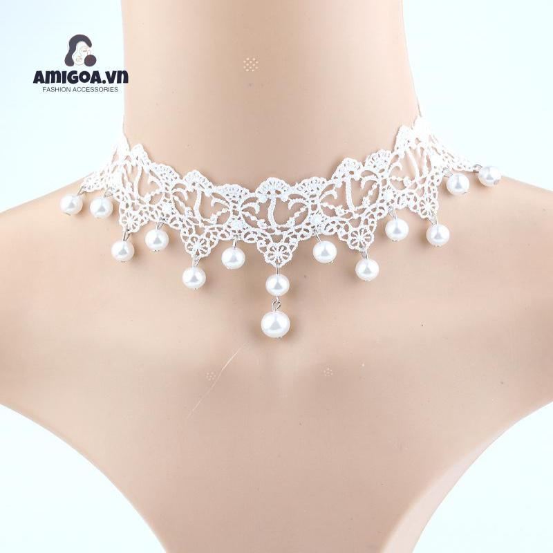 Vòng Cổ Choker Phối Ren Đính Ngọc Trai Ngọt Ngào Thanh Lịch