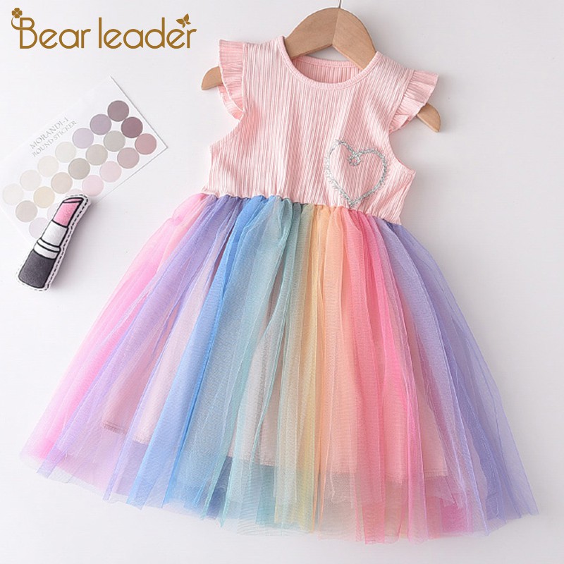 Đầm BEAR LEADER AH555 phối lưới màu cầu vồng đáng yêu cho bé gái