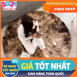 Thảm lông loang hình tròn trang trí- màu nâu