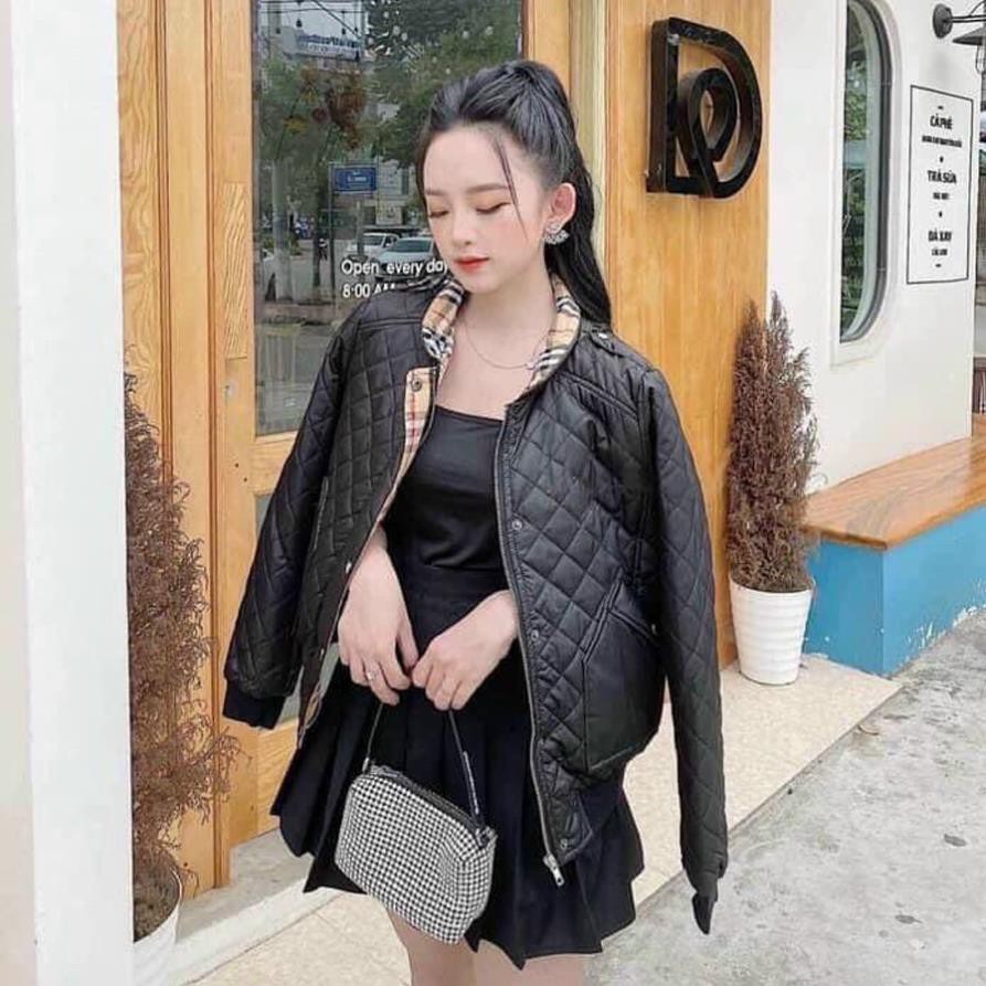 Áo Khoác Phao Nữ Quả Trám TEMA - Áo Khoác Phao Bomber Cổ Sen Lót Kẻ | BigBuy360 - bigbuy360.vn