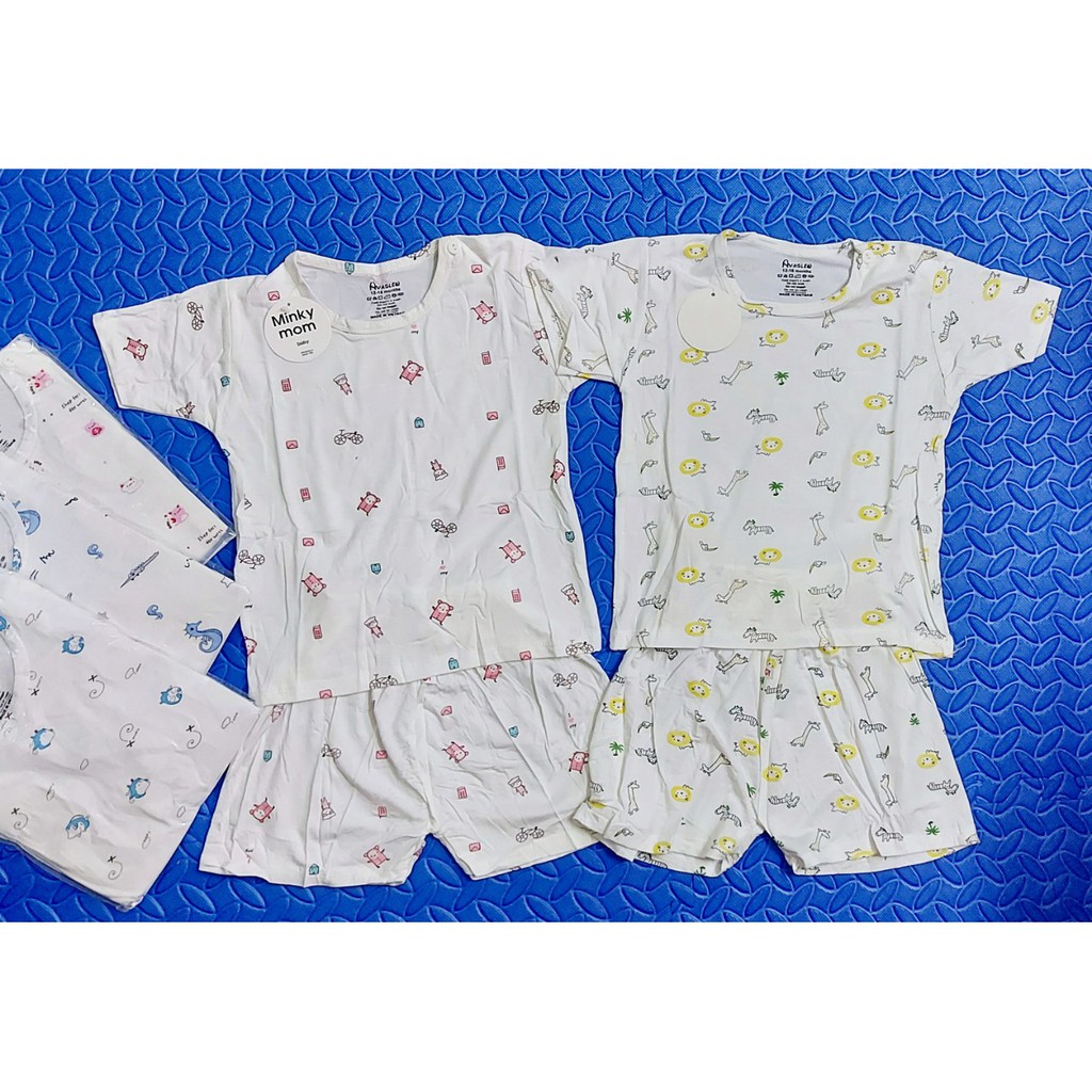 Bộ quần áo CỘC TAY cotton thun lạnh A3 Minky mom cho bé sơ sinh bé trai bé gái từ 0-18 tháng (Giao mẫu ngẫu nhiên)