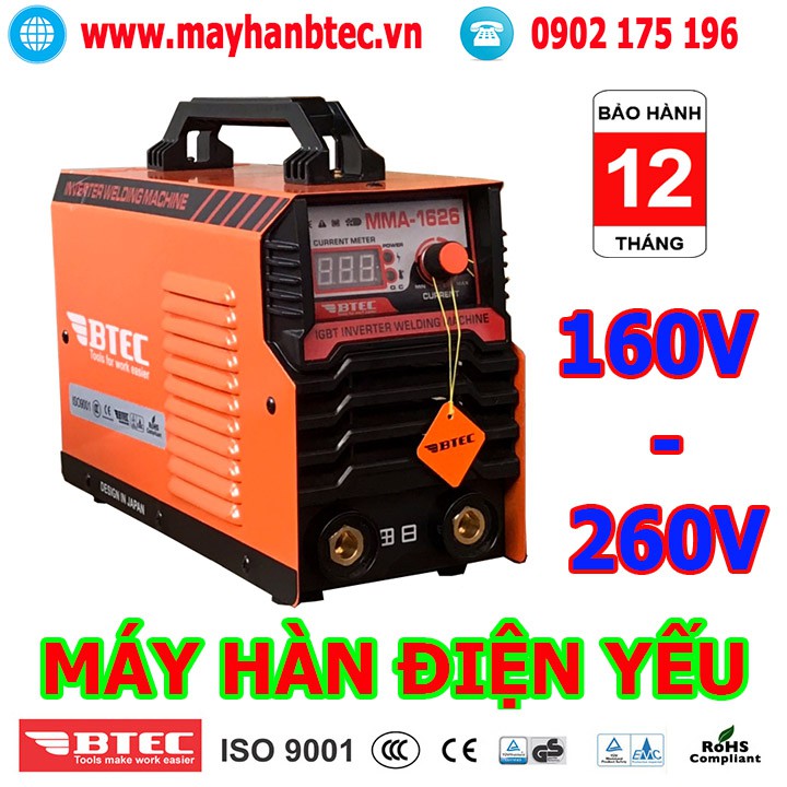 Máy hàn điện tử điện áp từ 150V-260V BTEC mã MMA-1626 dòng hàn 200A