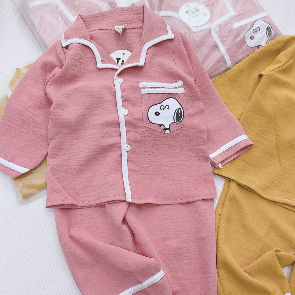Bộ dài Pijama đũi chất mềm mát in hình snoopy đáng yêu cho bé ảnh thật RIo chụp hàng có sẵn kèm video