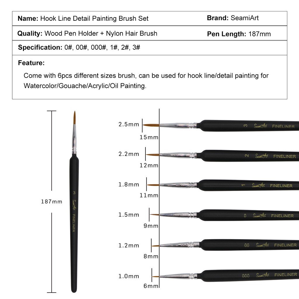 Bộ 6 cây cọ SeamiArt vẽ tranh màu nước/ sơn dầu/ acrylic/ gouache chuyên dụng